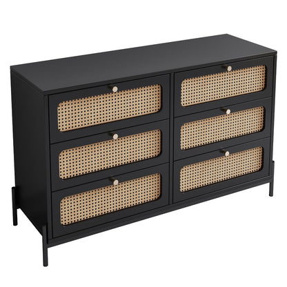 Modern Cannage Rattan Wood 6-Drawer Dresser My Store