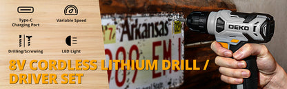 DEKO 126 Piece Power Tool Combo Kits with 8V Cordless Drill, 10MM 3/8'' Ohberri