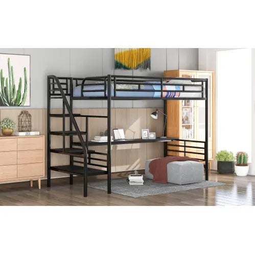 Metal Loft Bed Frame With Desk, No Box Spring Needed,Twin ,Black My Store