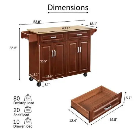 Mobile Kitchen Island Cart With 2 Drawers My Store
