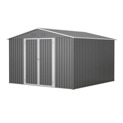 10 X 10 FT Outdoor Storage Shed- Grey Inkedjoy