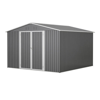 10 X 10 FT Outdoor Storage Shed- Grey Inkedjoy