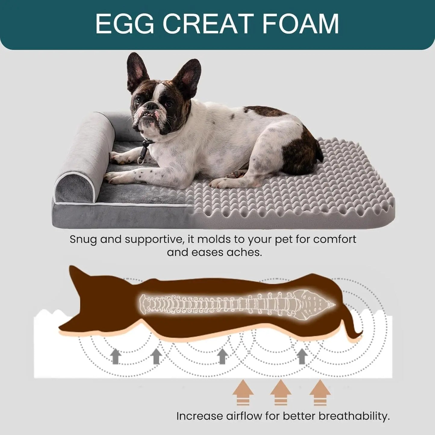MEWOOFUN Orthopedic Dog Bed For Medium Large Dogs - Egg Foam Sofa With Waterproof Washable Cover, Supportive Pet Bed Grey, 40''x30'' My Store