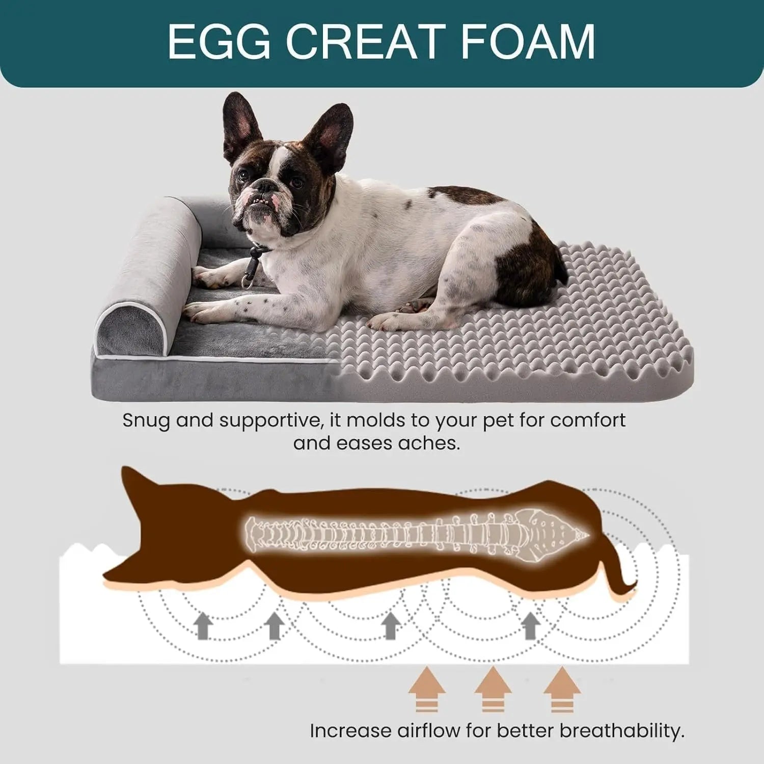 MEWOOFUN Orthopedic Dog Bed For Medium Large Dogs - Egg Foam Sofa With Waterproof Washable Cover, Supportive Pet Bed Grey, 40''x30'' My Store