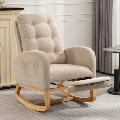 Accent Rocking Chair With Footrest High Back Rubber Wood My Store