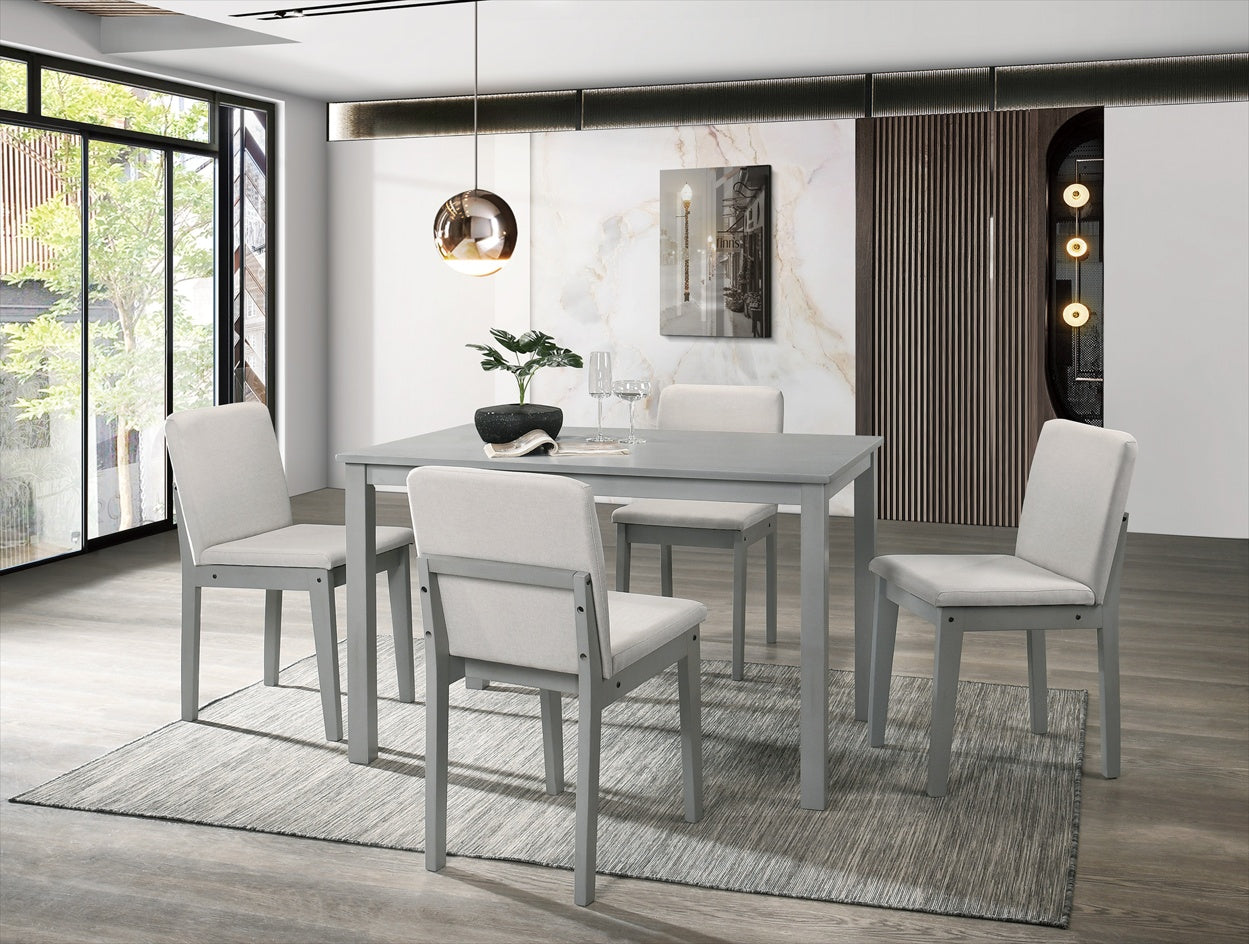 Grey Finish 5 Piece Dining Room Set Dining Table 4x Chairs Beige Fabric Chairs Inkedjoy