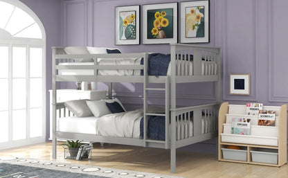 Full Over Full Bunk Bed With Ladder For Bedroom, Guest Room-Gray My Store