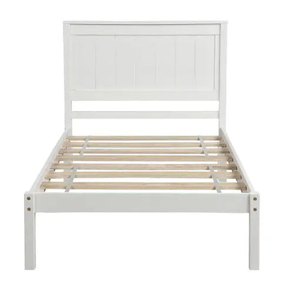 Platform Bed Frame With Headboard, Wood Slat Support, No Box Spring Needed,Twin, White My Store