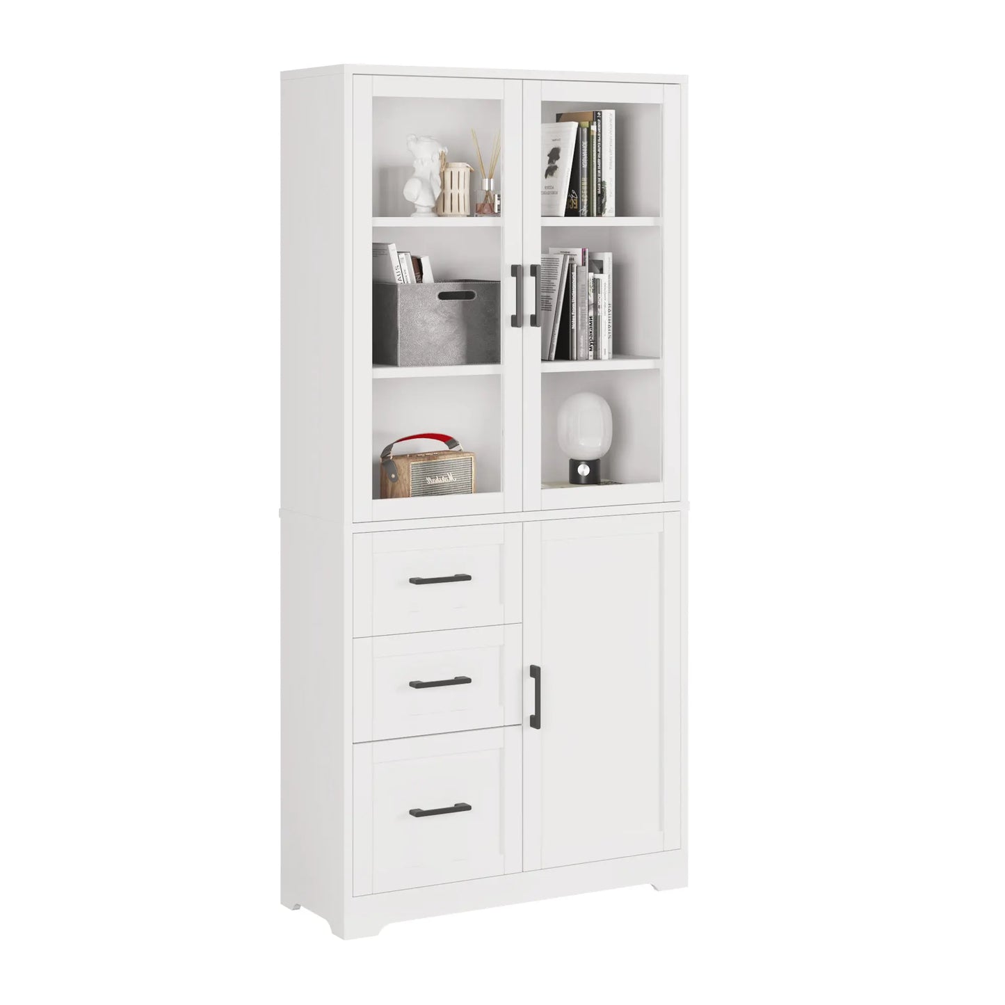 3 Doors, 3 Draws, 5 Layers, 78x38.5x170cm, Display Cabinet , Storage Cabinets White My Store