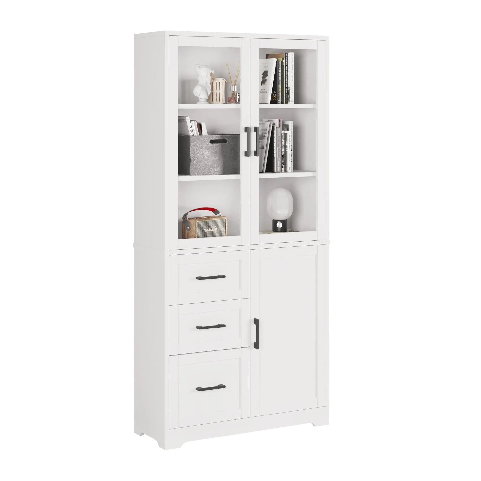 3 Doors, 3 Draws, 5 Layers, 78x38.5x170cm, Display Cabinet , Storage Cabinets White My Store