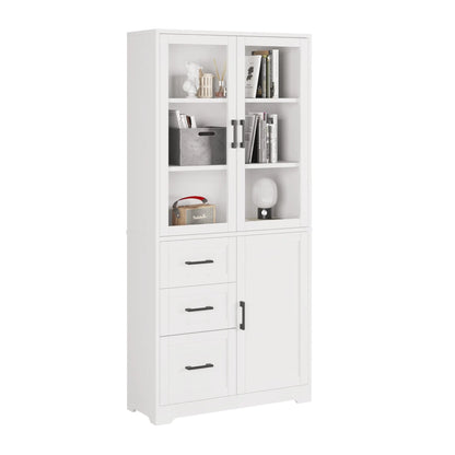 3 Doors, 3 Draws, 5 Layers, 78x38.5x170cm, Display Cabinet , Storage Cabinets White My Store