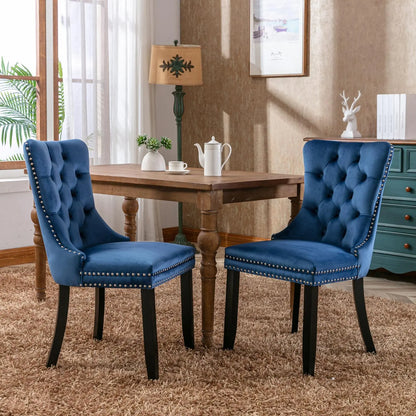 Modern High-end Tufted Solid Wood Contemporary Velvet Cushioned Dining Chair, 2-piece Set With Wooden Leg Nail Head Trim, Blue My Store