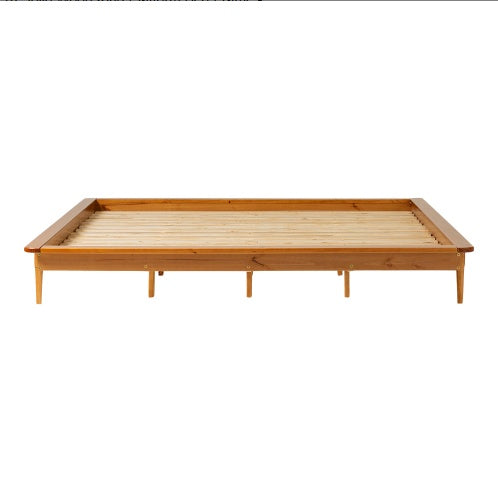 Mid-Century Modern Solid Wood King Platform Bed Frame Caramel My Store