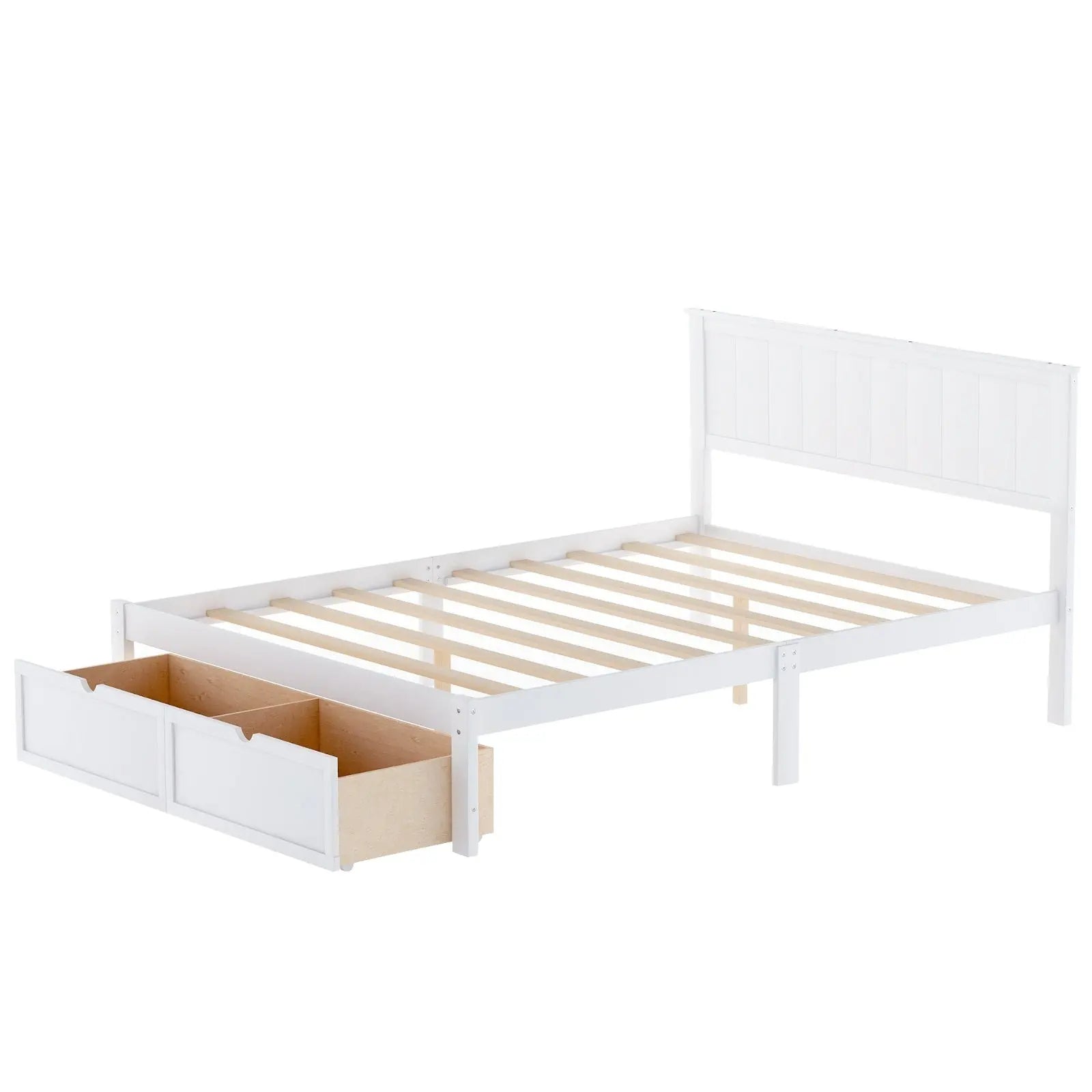 Full Size Platform Bed With Under-bed Drawers, White My Store