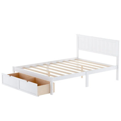 Full Size Platform Bed With Under-bed Drawers, White My Store