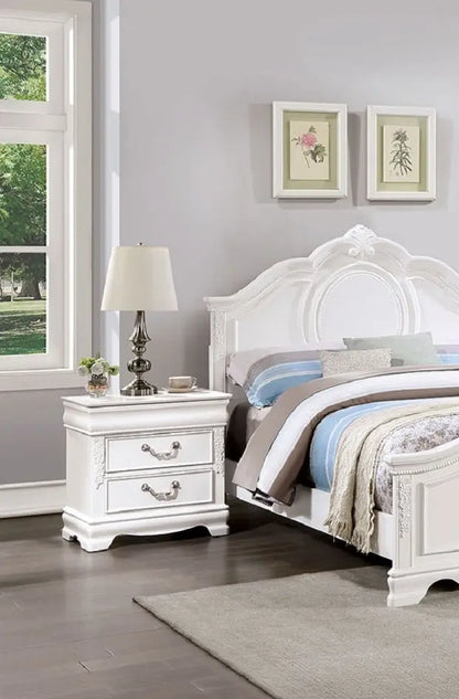 Classic White Color 1pc Nightstand Bedroom Furniture Solid Wood Nickel Hanging Pulls 2-Drawers Bedside Table My Store