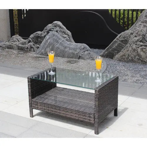 Outdoor Patio Furniture Coffee Table With Clear Tempered Glass My Store
