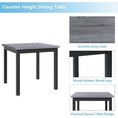 5-Piece Counter Height Dining Set, Wood Table  Chairs Stools W Footrest Inkedjoy