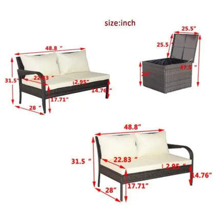 3 Piece Patio Sectional Wicker Rattan Outdoor Furniture Sofa Set With Storage Box Brown My Store