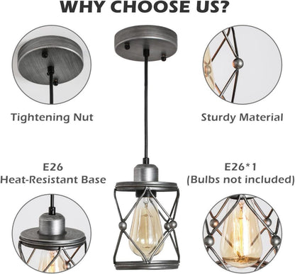 Pendant Light, Farmhouse Lamp With Silver Grey Adjustable My Store