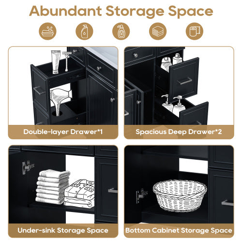 Vanity Cabinet With Sink Top Combo Set  And 3 Drawers- Black My Store