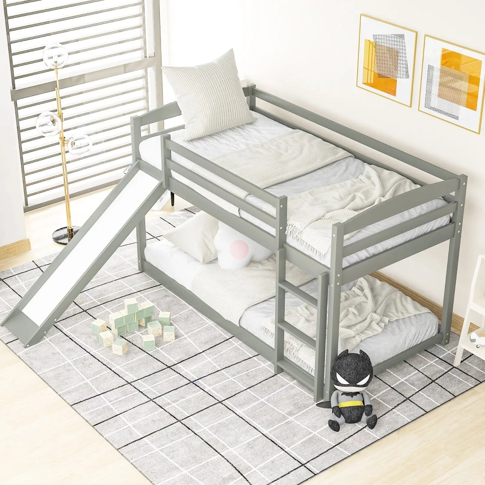 Gray Twin Twin Bunk Bed Convertible Slide Ladder My Store