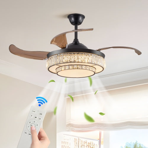 Modern LED Retractable Ceiling Fan With Light And Remote Control Inkedjoy