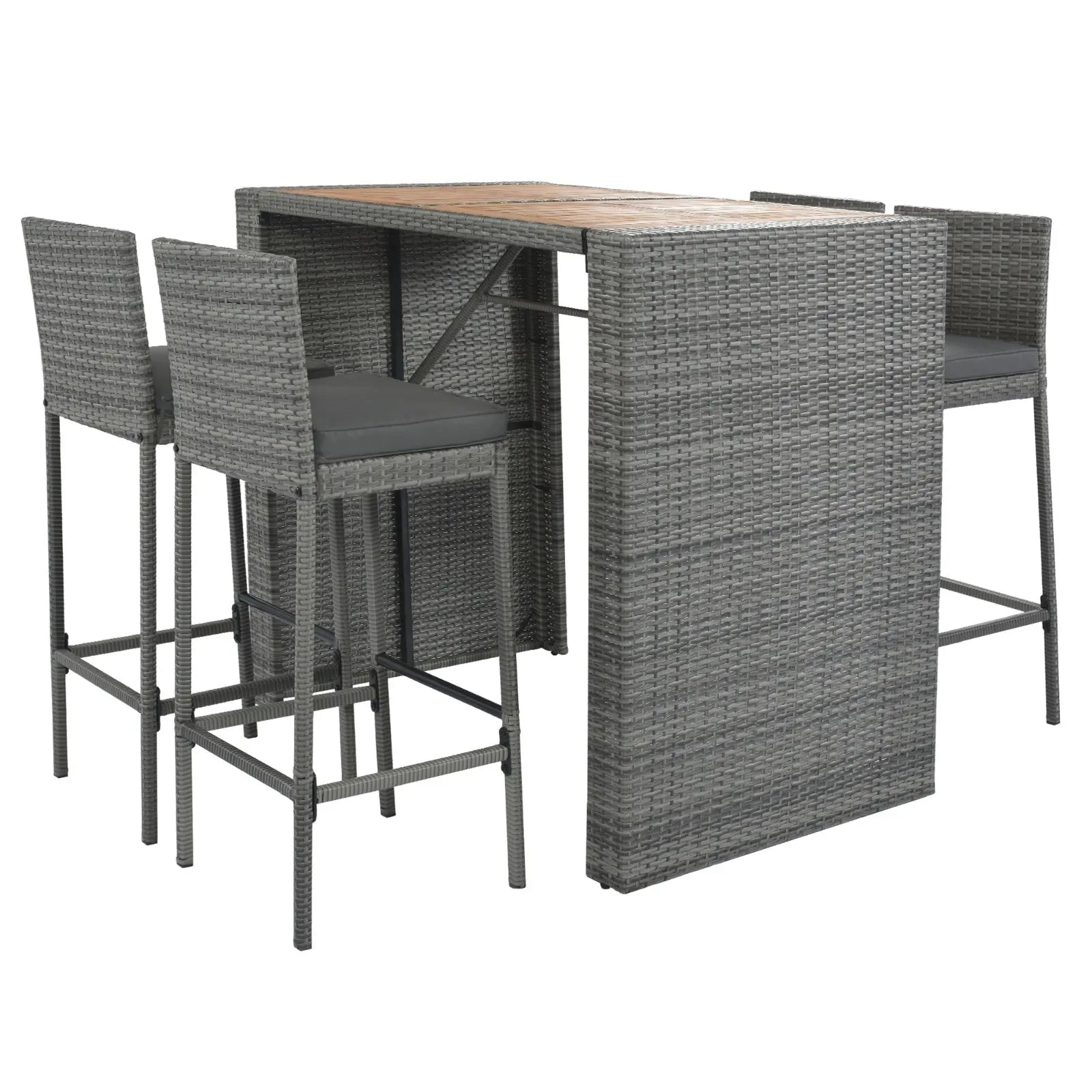 5-Piece Outdoor Patio Wicker Bar Set With Bar Height Chairs & Non-Slip Feet My Store