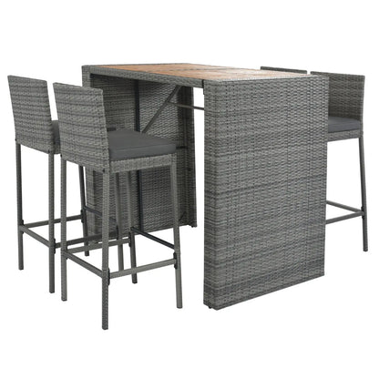 5-Piece Outdoor Patio Wicker Bar Set With Bar Height Chairs & Non-Slip Feet My Store