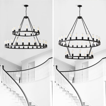 48 Inch Black Extra Large Wagon Wheel Chandelier, 2 Tier 36-Lights No Include Farmhouse Inkedjoy