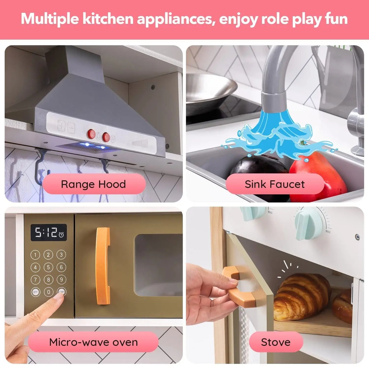 Wooden Pretend Play Kitchen Playset For Toddlers My Store