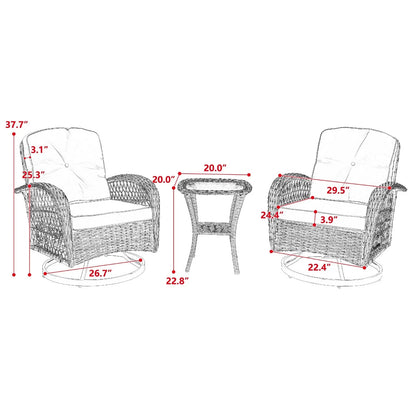 3pc Outdoor Swivel Rocker Chairs, 360  Rocking Patio Set With Thick Cushions My Store