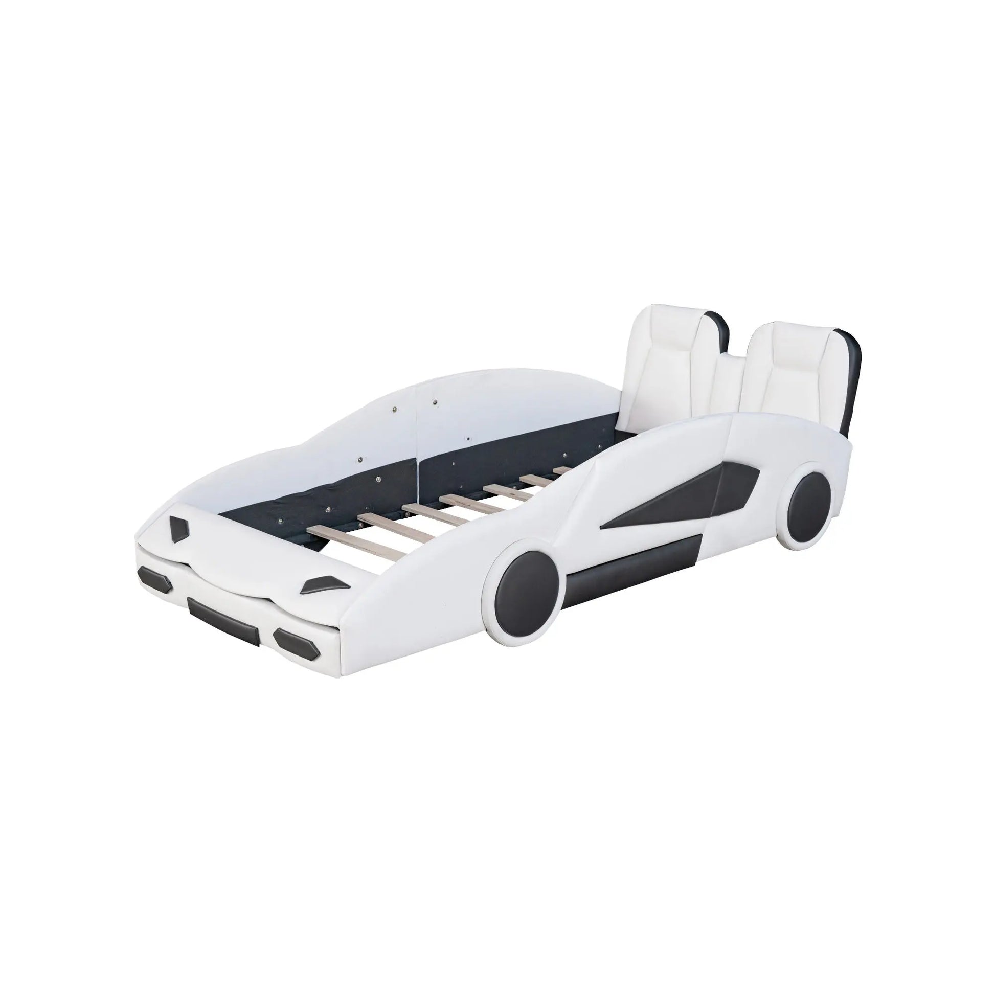 Double Race Platform Bed With Wheels, White My Store