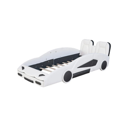 Double Race Platform Bed With Wheels, White My Store