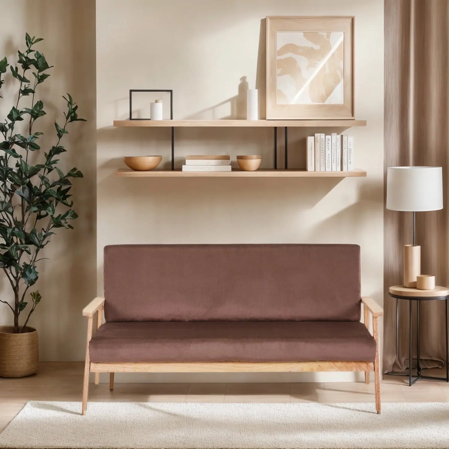 Modern Velvet Loveseat Sofa With Wooden Arms Office Couch 2-3 Seat My Store