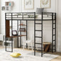 Twin Metal Loft Bed With 2 Shelves And One Desk ,BLACK My Store