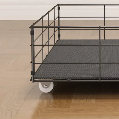 Full Size Bed Frame With LED, 4 Under-bed Portable Storage Drawers, Wings Headboard Design, Light Grey My Store