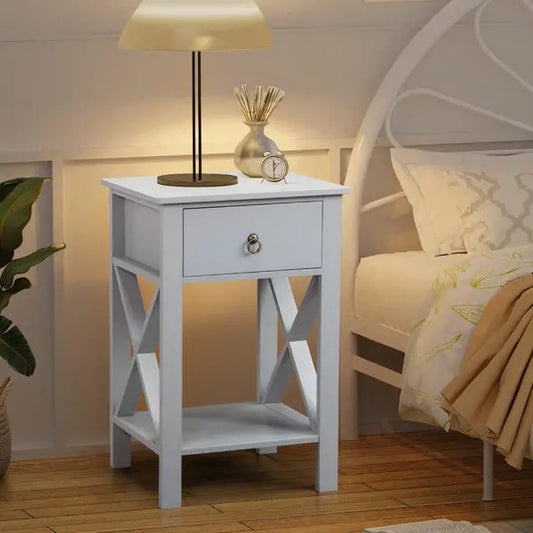 Gray P2 Grade, MDF Spray Paint, Side Cross Type, One Drawer Bedside Cabinet 2pcs My Store