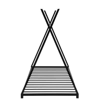 Metal Twin Size House Platform Bed With Triangle Structure, Black My Store