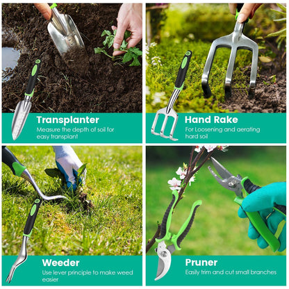 13Pcs Garden Tool Set Aluminum Alloy Gardening Hand Tools Starter Kit With Garden Bag Heavy Duty Inkedjoy