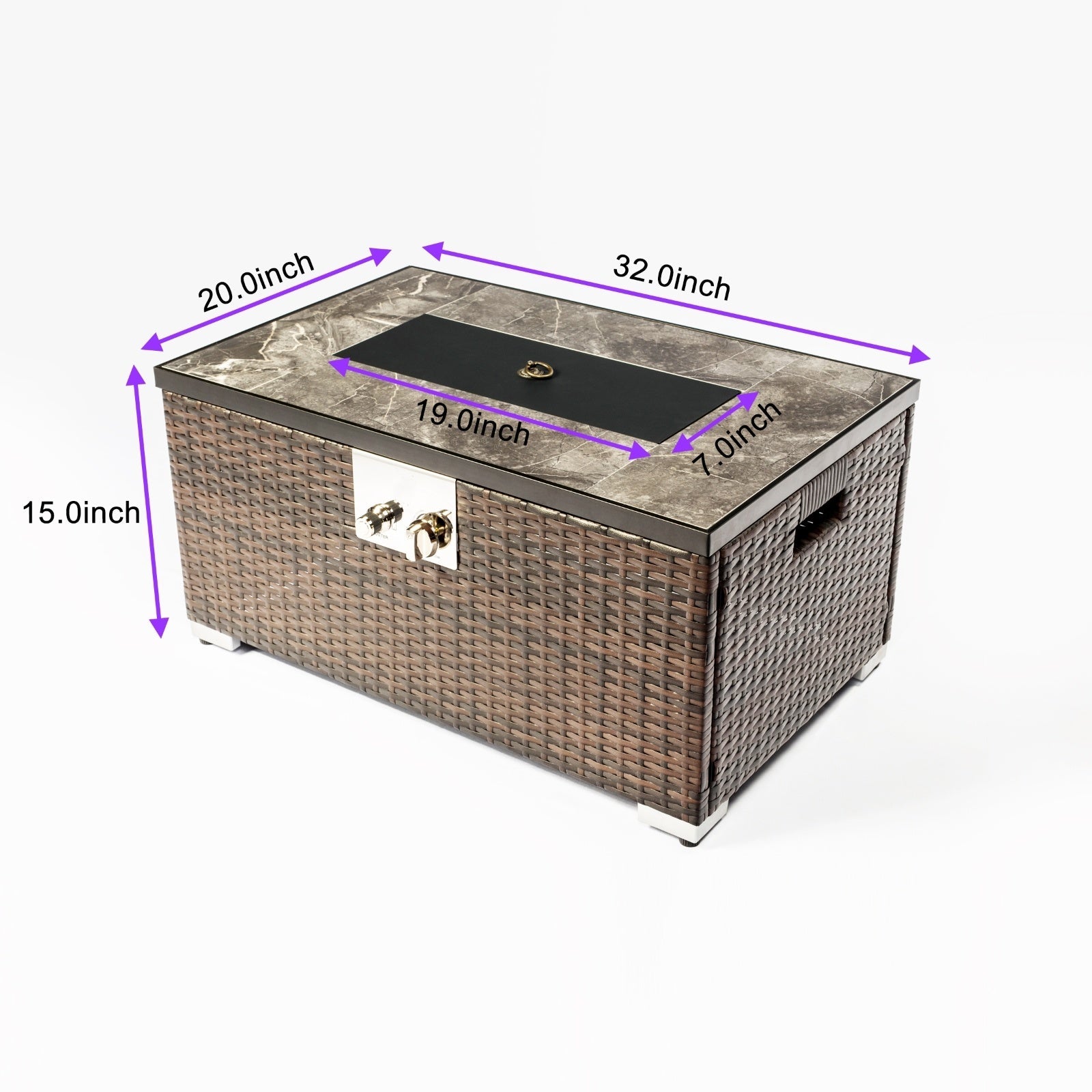 Outdoor Fire Table Propane Pit Rattan With Tile Tabletop Inkedjoy