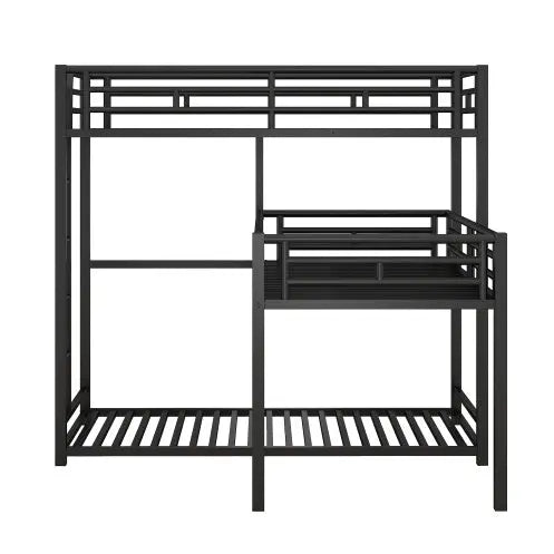 L-shaped Metal Triple Twin Size Bunk Bed, Black My Store