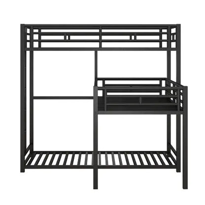 L-shaped Metal Triple Twin Size Bunk Bed, Black My Store