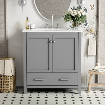 Vanity With Single Sink, Combo Cabinet Undermount With 2 Doors And A Drawer- Gray My Store