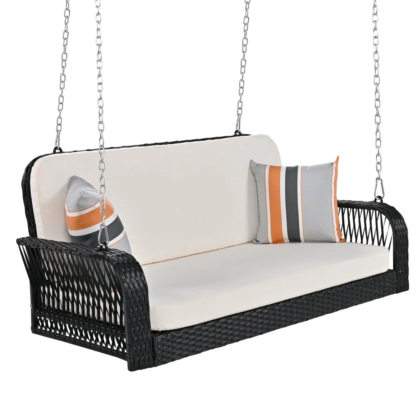 GO PE Wicker Porch Swing, 2-Seater Hanging Bench With Chains, Patio Furniture Swing For My Store
