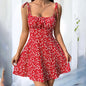 Womens Floral Mini Dress Spaghetti Strap Sleeveless Tie Shoulder Ruffle Summer Boho Dresses Inkedjoy