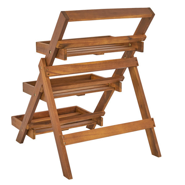 Three-layer Acacia Wood Planting Flower Stand Inkedjoy