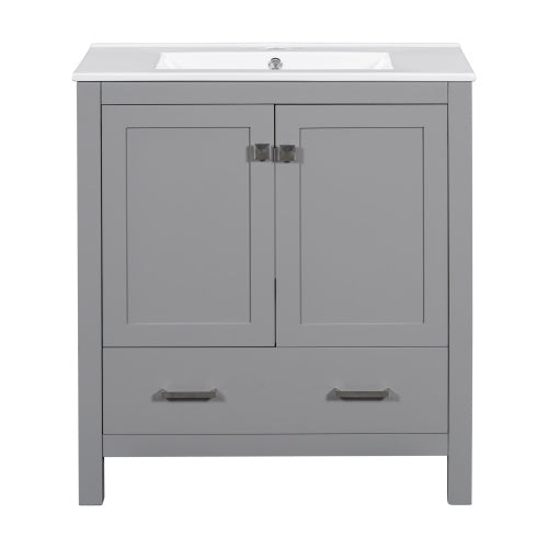 Vanity With Single Sink, Combo Cabinet Undermount With 2 Doors And A Drawer- Gray My Store