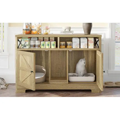 Litter Box Enclosure For 2 Cats, Farmhouse, Brown My Store