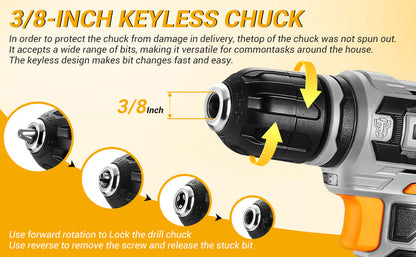 DEKO 12V Power Battery Cordless Drill Set with Small Electric Drills and 3/8-inch Ohberri